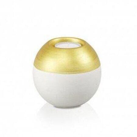 Keramik Kugel klein - weiss-gold mit Kerzli