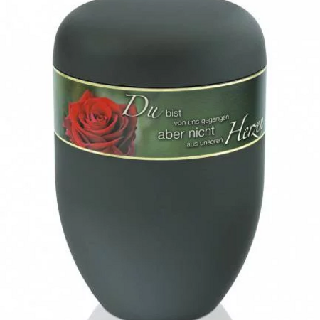 Öko Urne, anthrazit matt, Rosenblüte